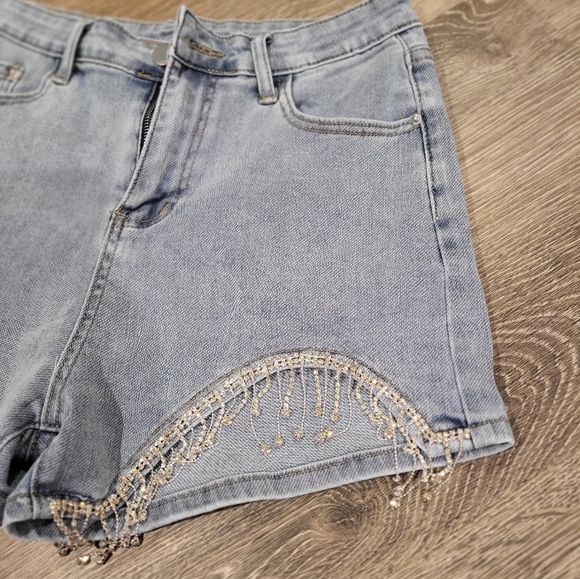 NWOT Rhinestone fringe denim shorts - Picture 6 of 14